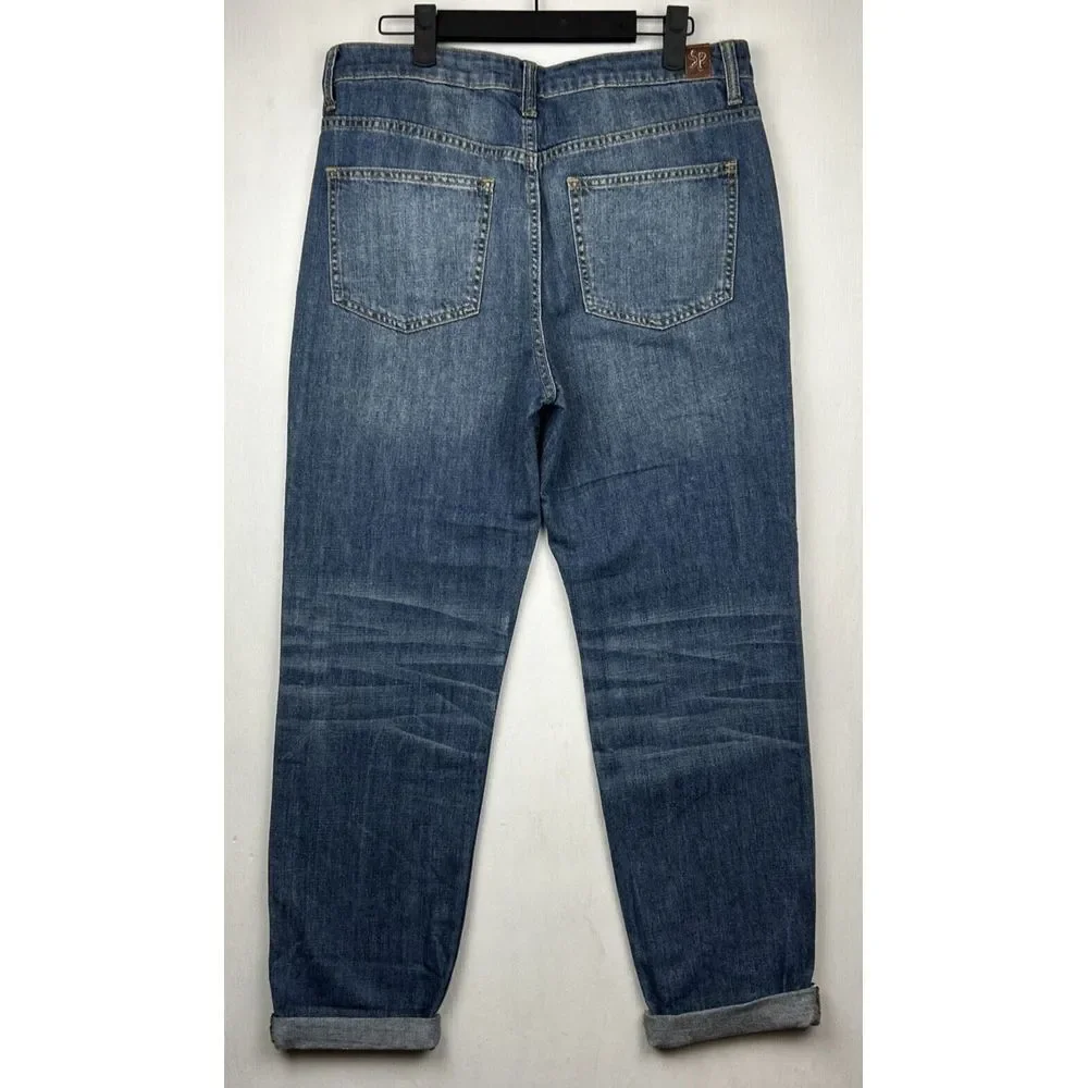 Sneak Peak Womens Medium Blue Relaxed‎ Straight Leg Cuffed Distressed Jeans NWT